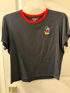 Joe Fresh women’s  Mickey Mouse Ringer T-Shirt with Red Trim ( cropped)